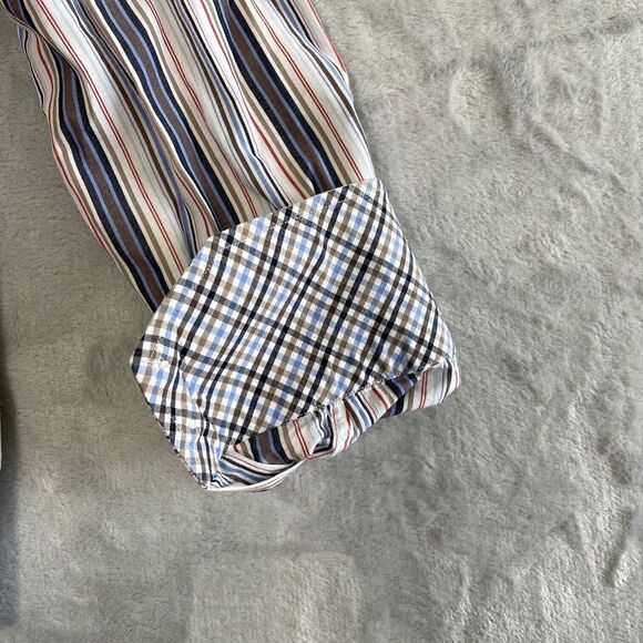 Thomas Dean Shirt Mens Large L Striped Button Up Flip Cuff Shirtmakers Cloth - Picture 2 of 9